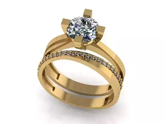 solitaire T 7 engagement ring set gold 3D print model