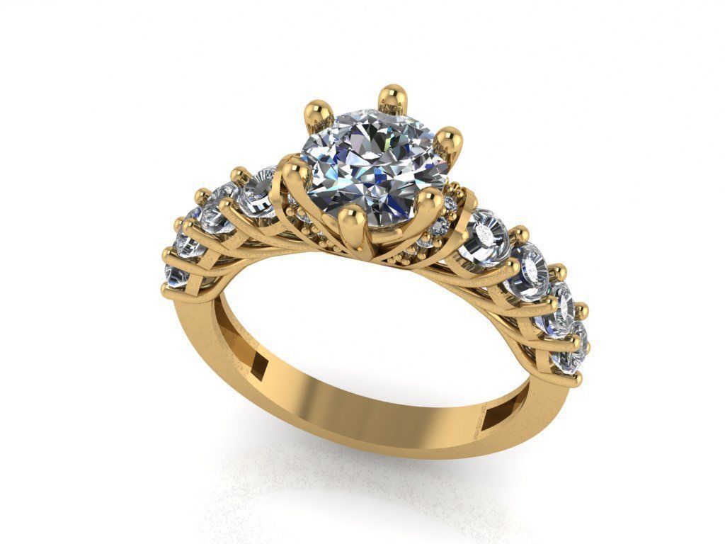 solitaire T 6 gold engagement ring with diamonds 3D print model_28