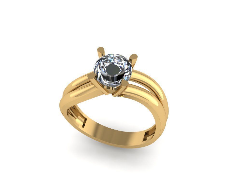 solitaire T 3 gold engagement ring with oval cut diamond 3D print model_24