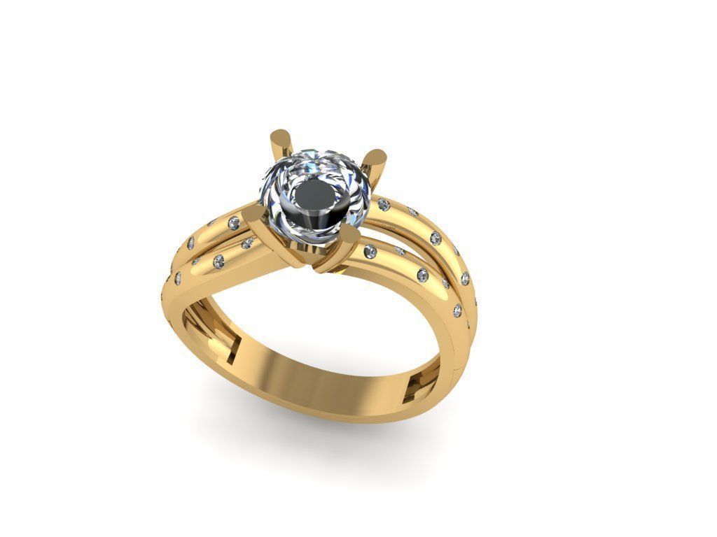 solitaire T 3 gold engagement ring with oval cut diamond 3D print model_32