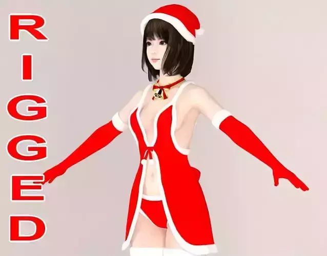 T pose rigged model of Mariko in Christmas costume V02 3D model