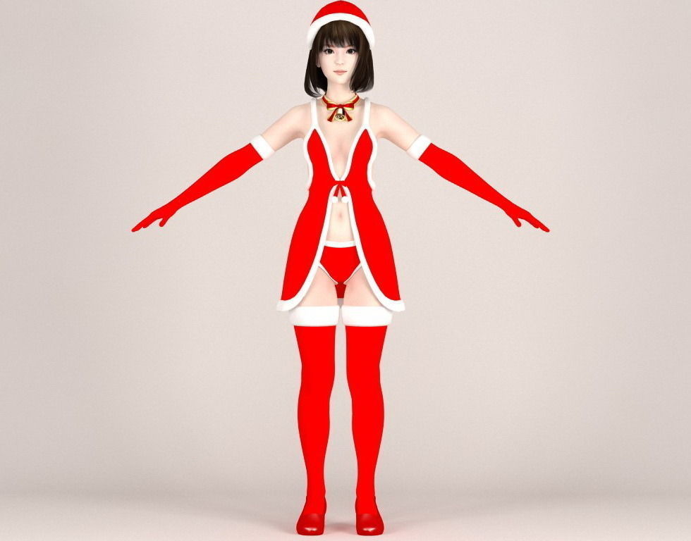 T pose rigged model of Mariko in Christmas costume V02 3D model_4