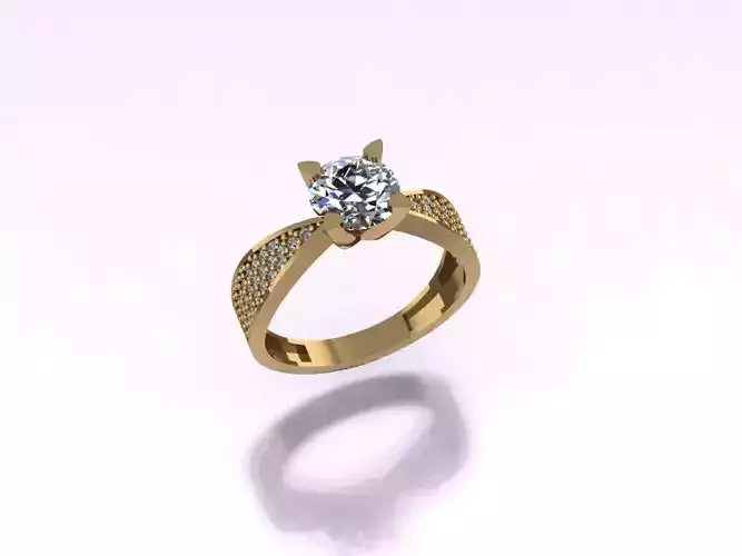 T 416 diamond engagement ring gold 3D print model