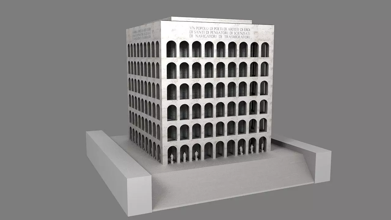 Palazzo della Civilta Italiana - Square Colosseum Low-poly 3D model_0