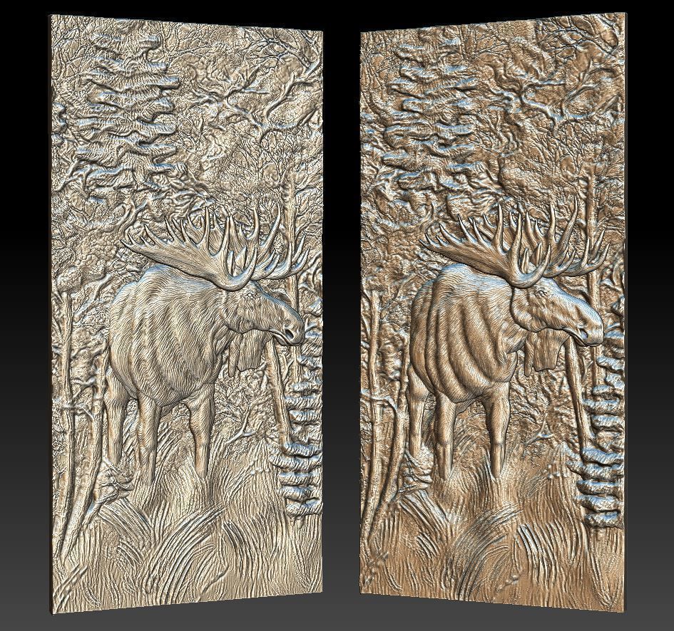 Elk in the forest - relief -2019 3D print model_1