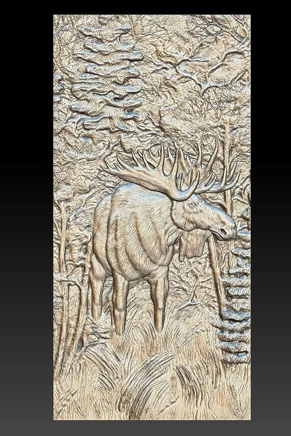 Elk in the forest - relief -2019 3D print model_0