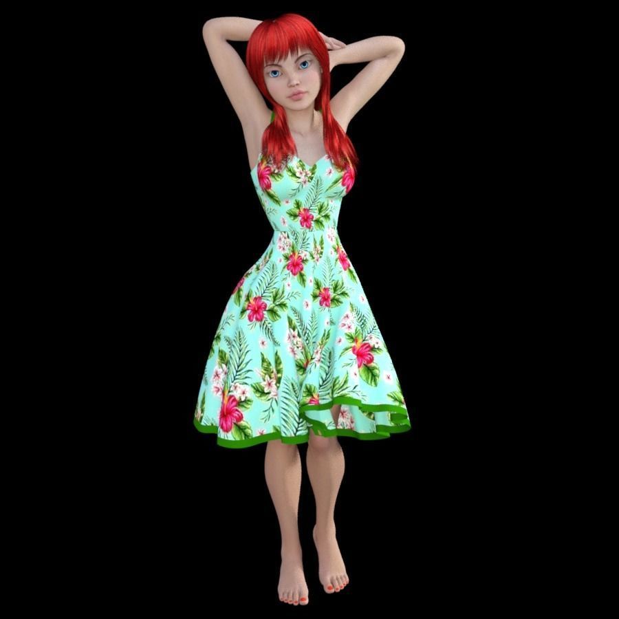T9-LADY hawaiian girl in floral dress 3D model_3