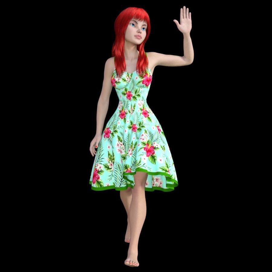 T9-LADY hawaiian girl in floral dress 3D model_4
