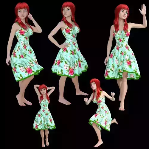 T9-LADY hawaiian girl in floral dress 3D model