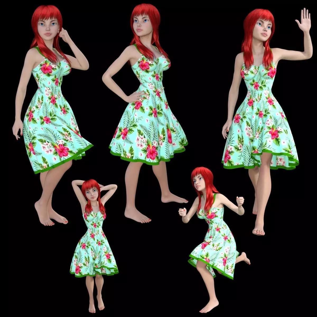 T9-LADY hawaiian girl in floral dress 3D model_0