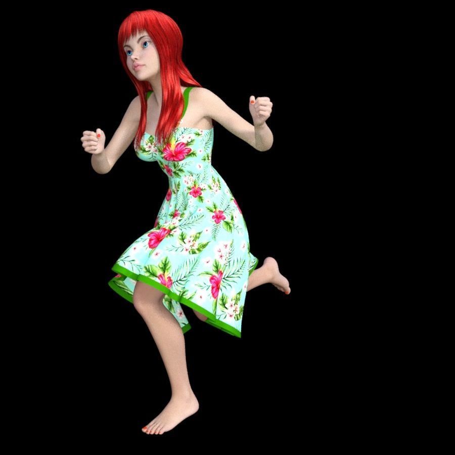 T9-LADY hawaiian girl in floral dress 3D model_5
