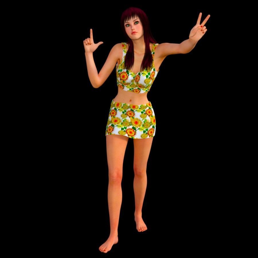 T10-LADY woman in orange bikini 3D model_4