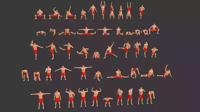 Low poly Realtime-ArchViz  -Beach Man -50 Beach Sport Poses