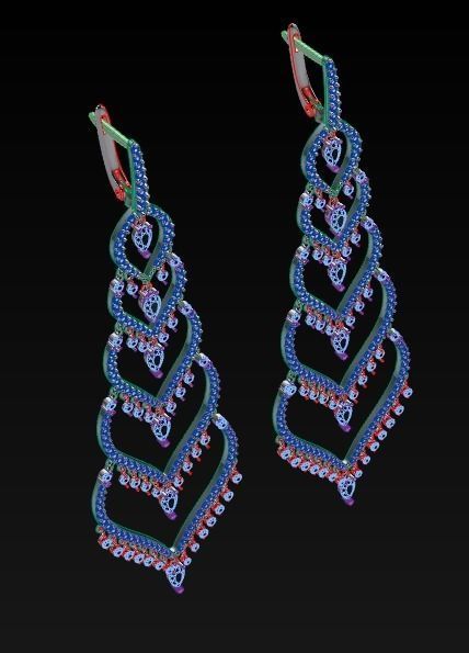 earrings print model pair of with diamonds 3D print model_12