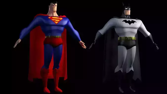 Superman and Batman Catroon Pack 3D Model Collection