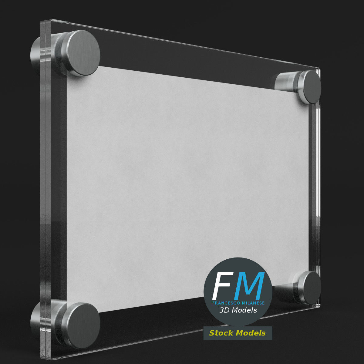 Wall mounted glass plate mockup 3D model_3