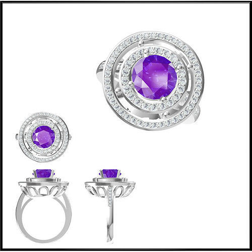 JCD Format Silver rings with coloured stones ring cad 3D print model