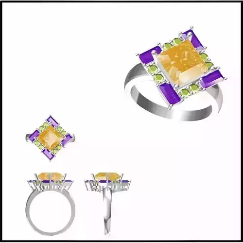 JCD Format Silver rings with coloured stones jewellery design 3D print model