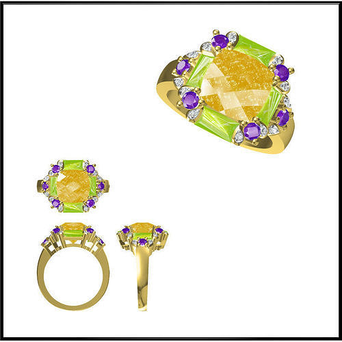 JCD Format Silver rings with coloured stones ring design 3D print model