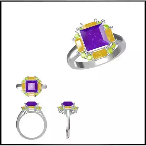 JCD Format Silver rings with coloured stones jewellery 3D print model