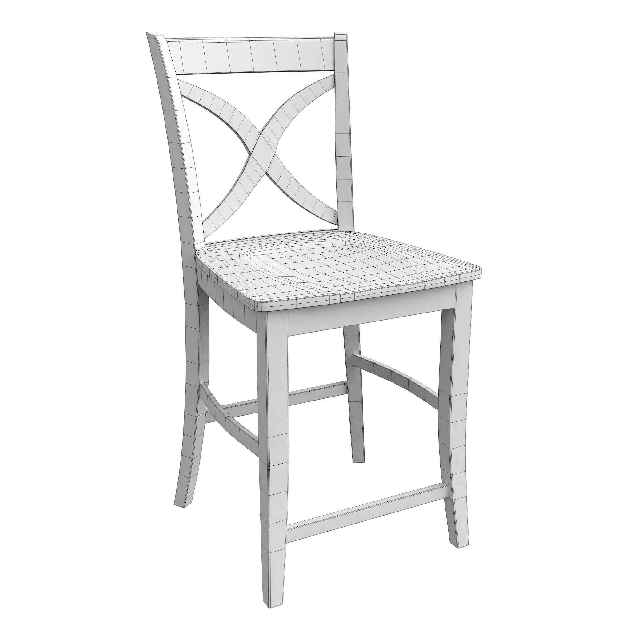 Chair08 bar stool with cross back Low-poly 3D model_2