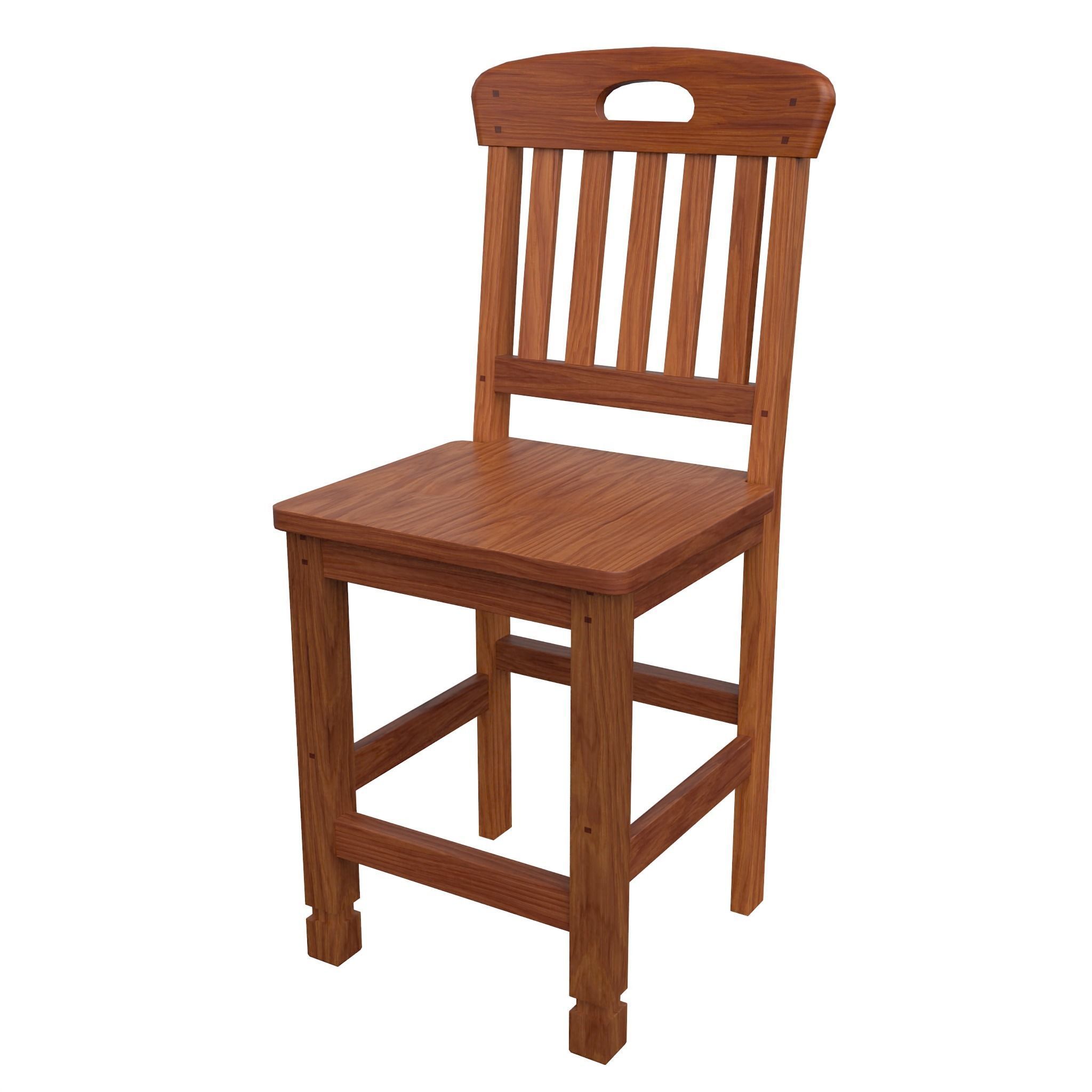 Chair-12 wooden dining chair - Low-poly 3D model_9