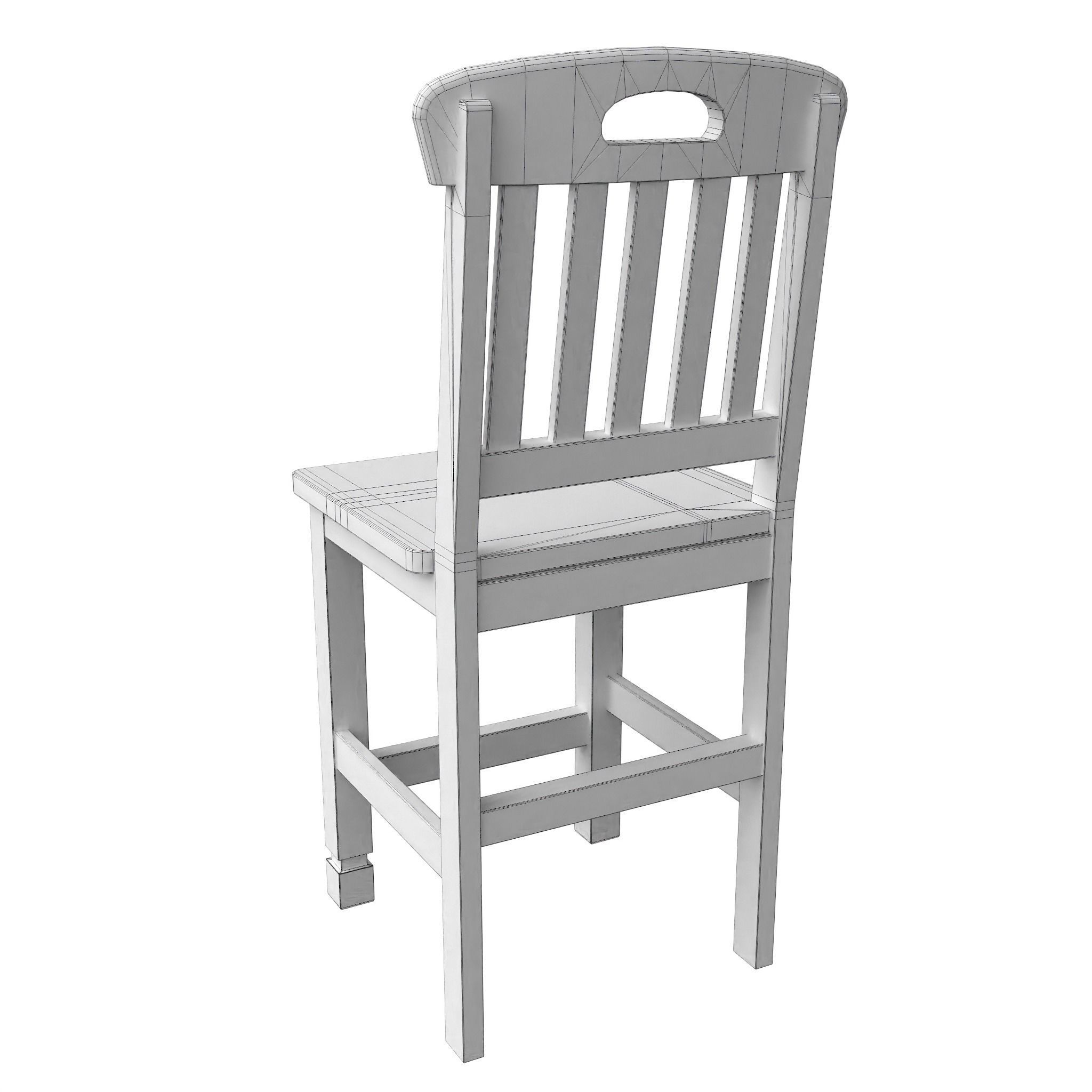 Chair-12 wooden dining chair - Low-poly 3D model_7