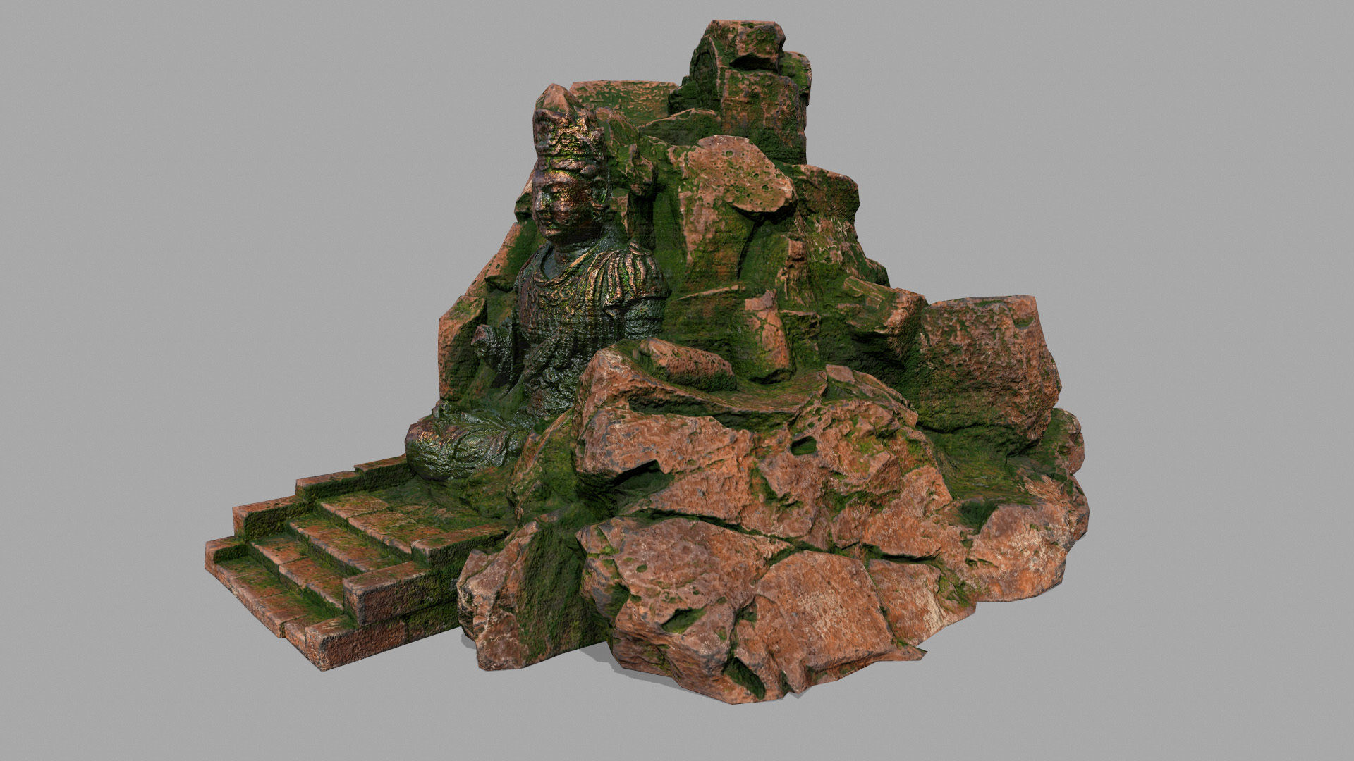 buda 1 statue of buddha on rock Low-poly 3D model_8