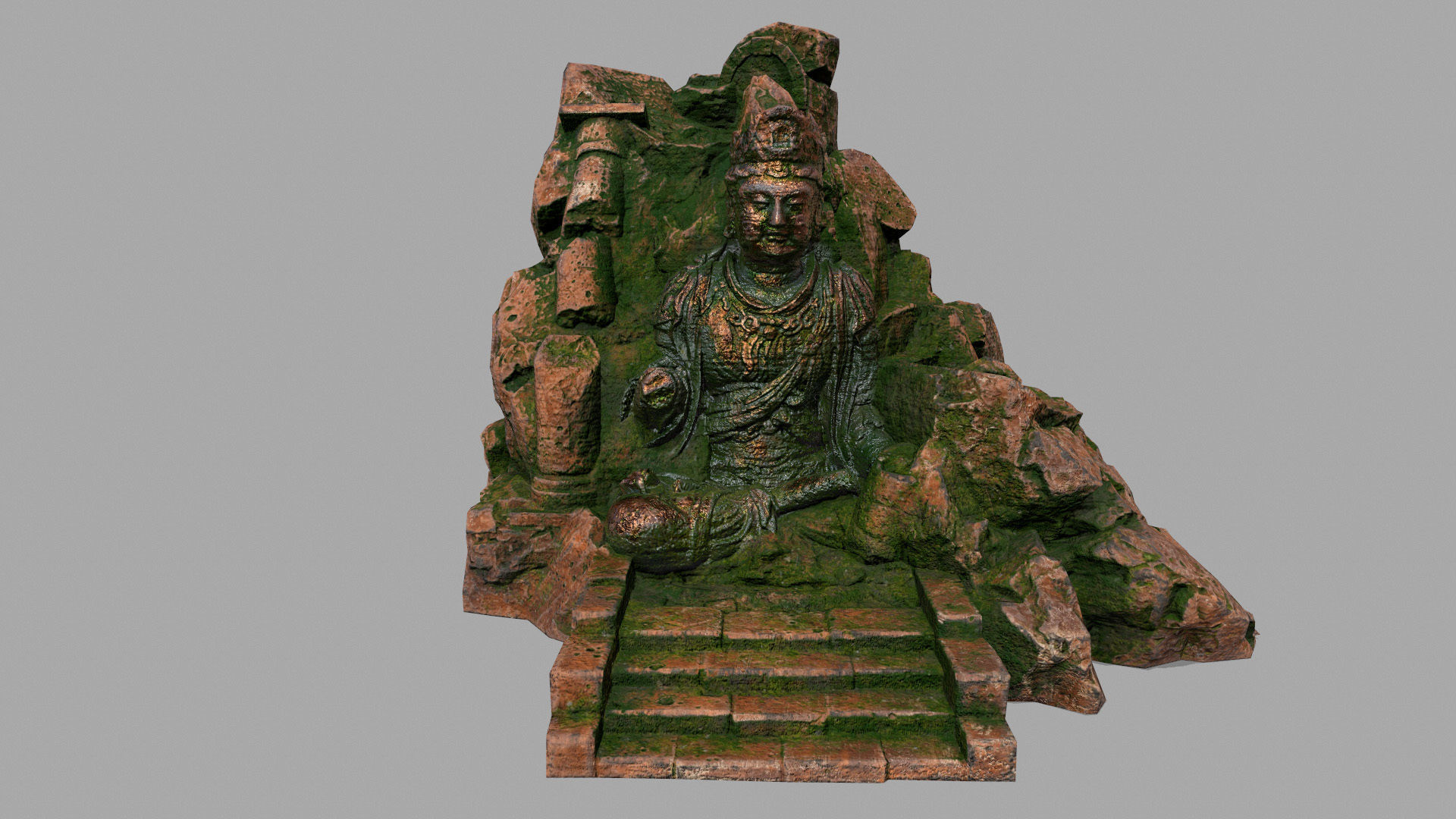 buda 1 statue of buddha on rock Low-poly 3D model_7