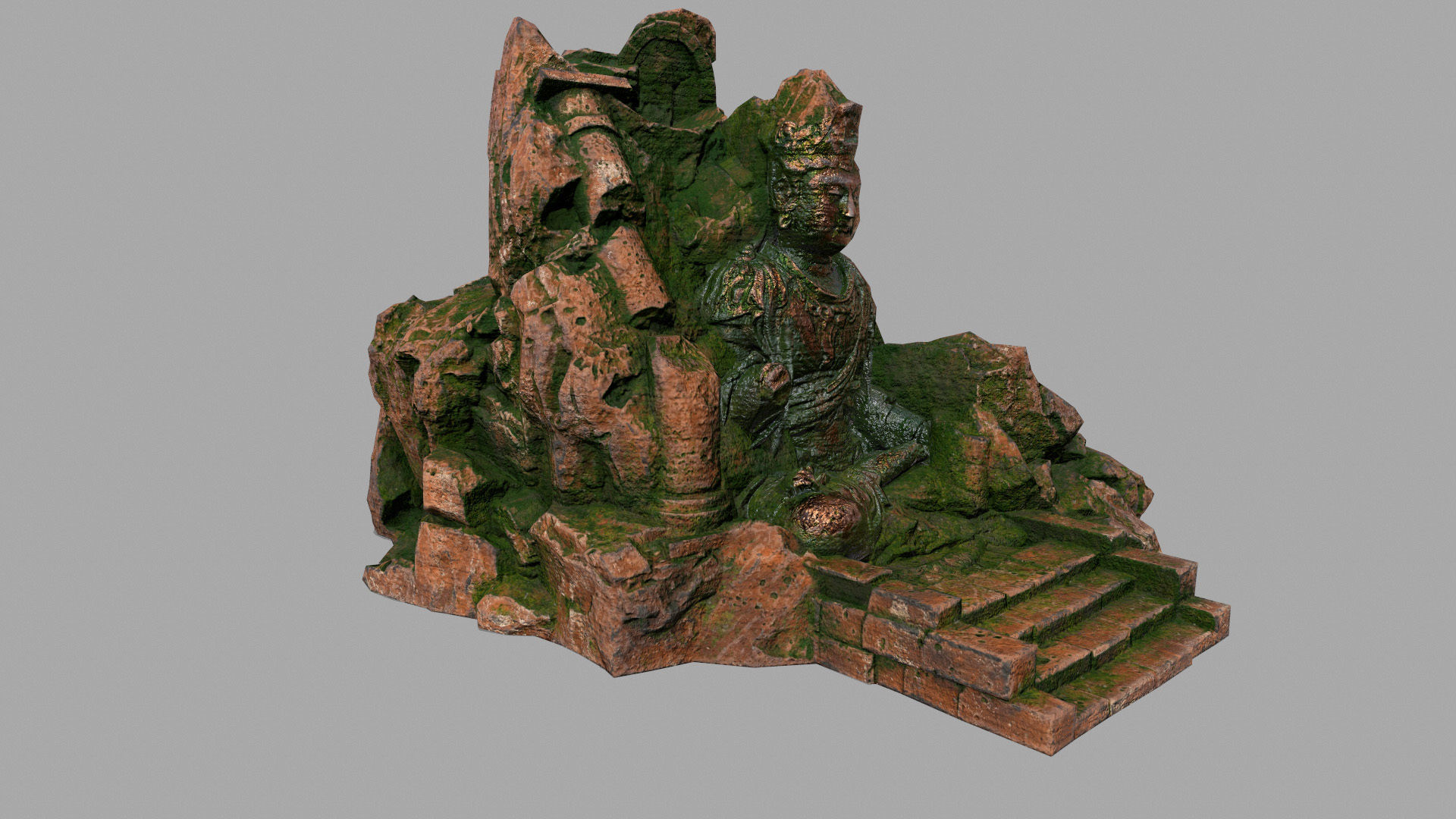 buda 1 statue of buddha on rock Low-poly 3D model_1
