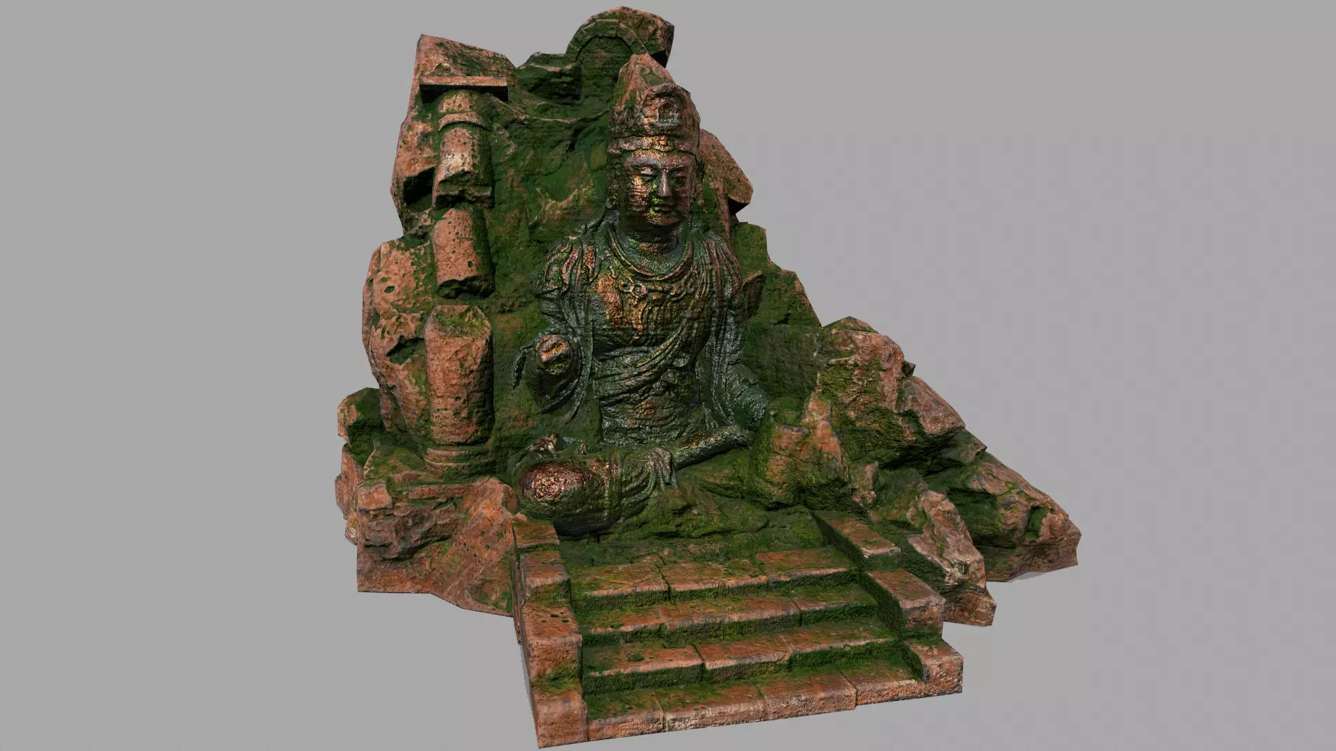 buda 1 statue of buddha on rock Low-poly 3D model_0