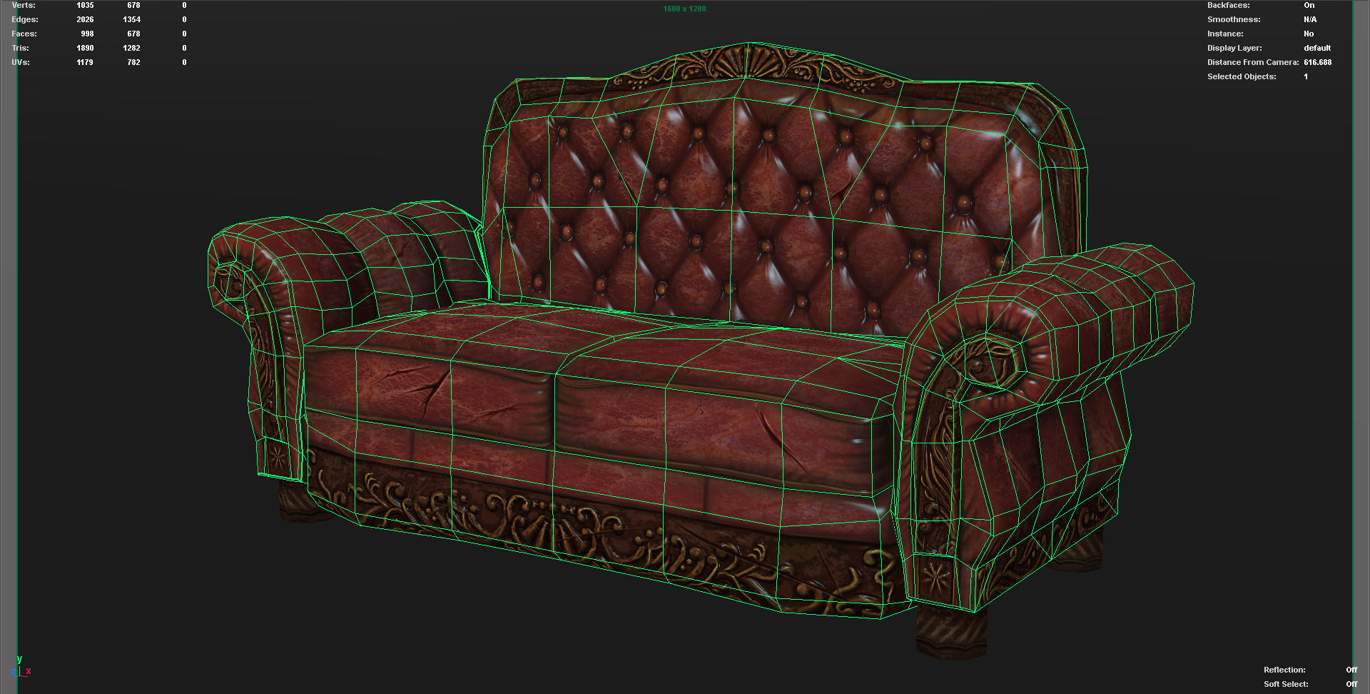 Antique Sofa game model Low-poly 3D model_3