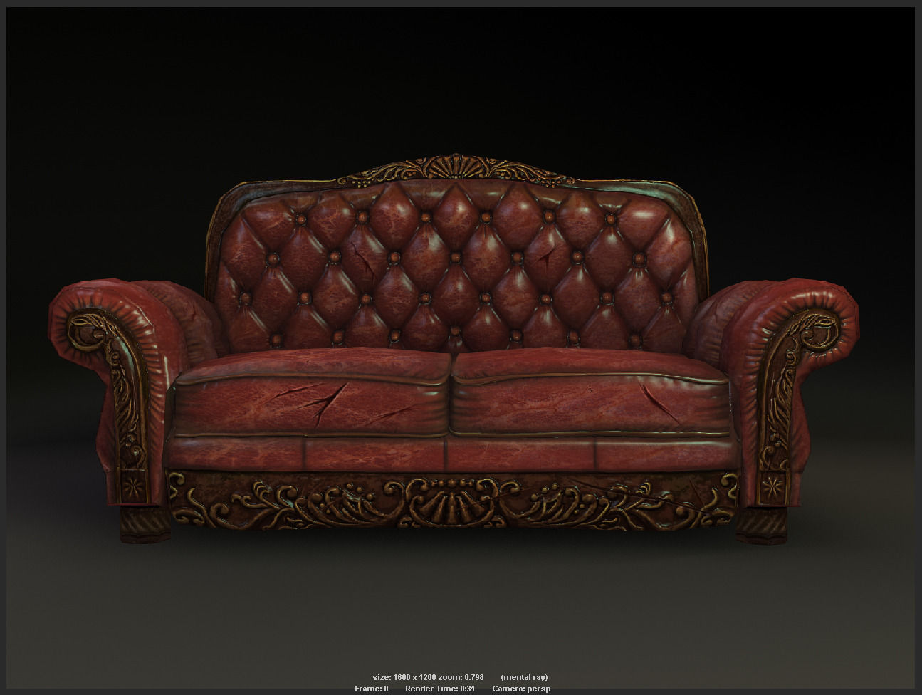 Antique Sofa game model Low-poly 3D model_1