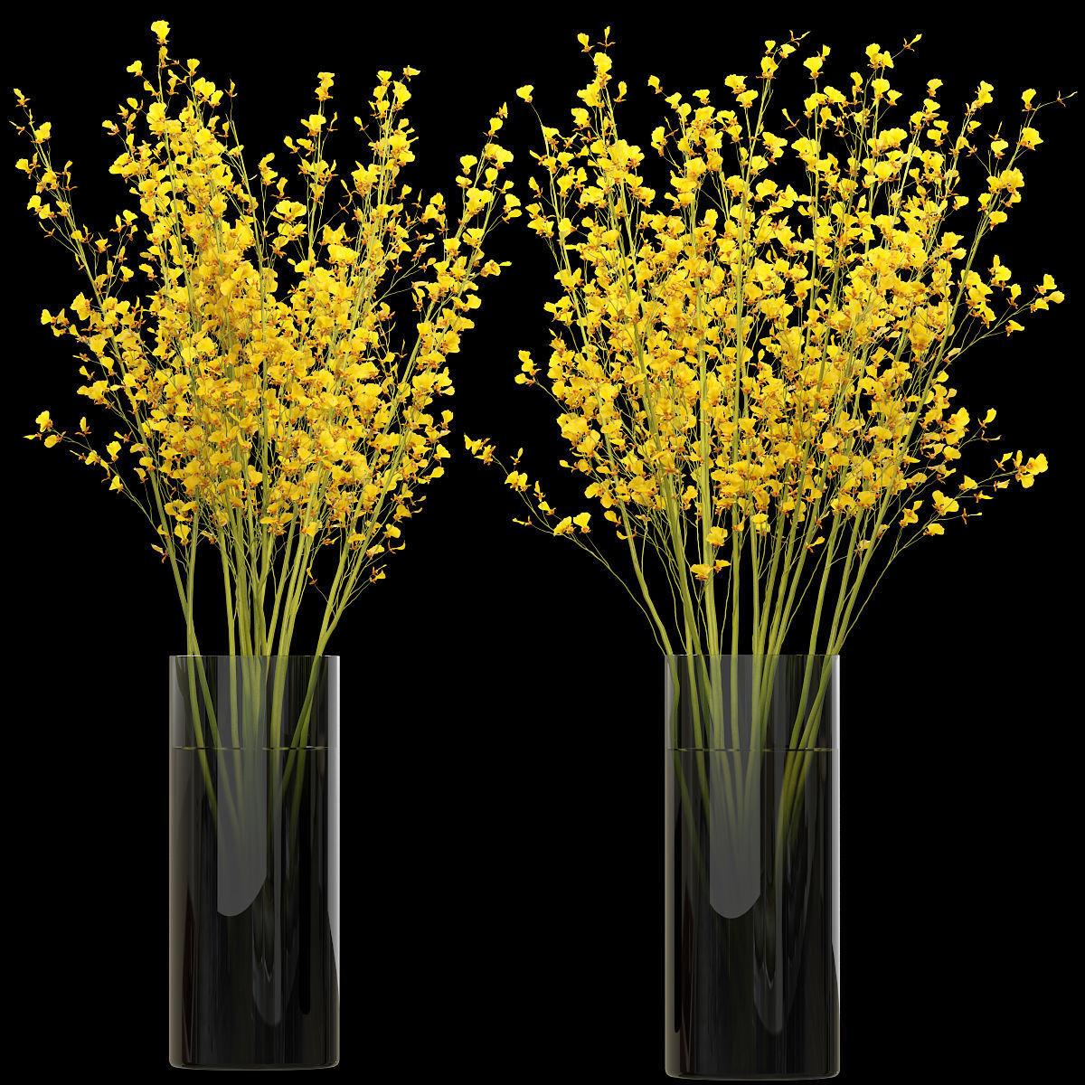 Big bouquet orchid oncidium in a modern vase 3D model_1