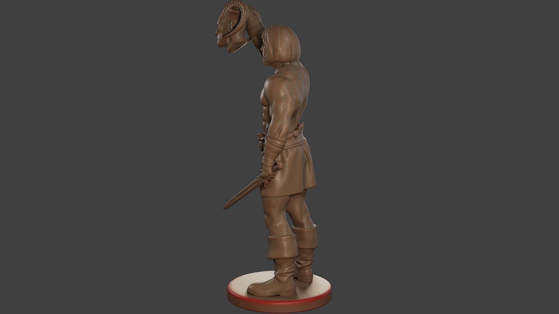 Male Barbarian 2HSword  Cut Head2 3D print model_4