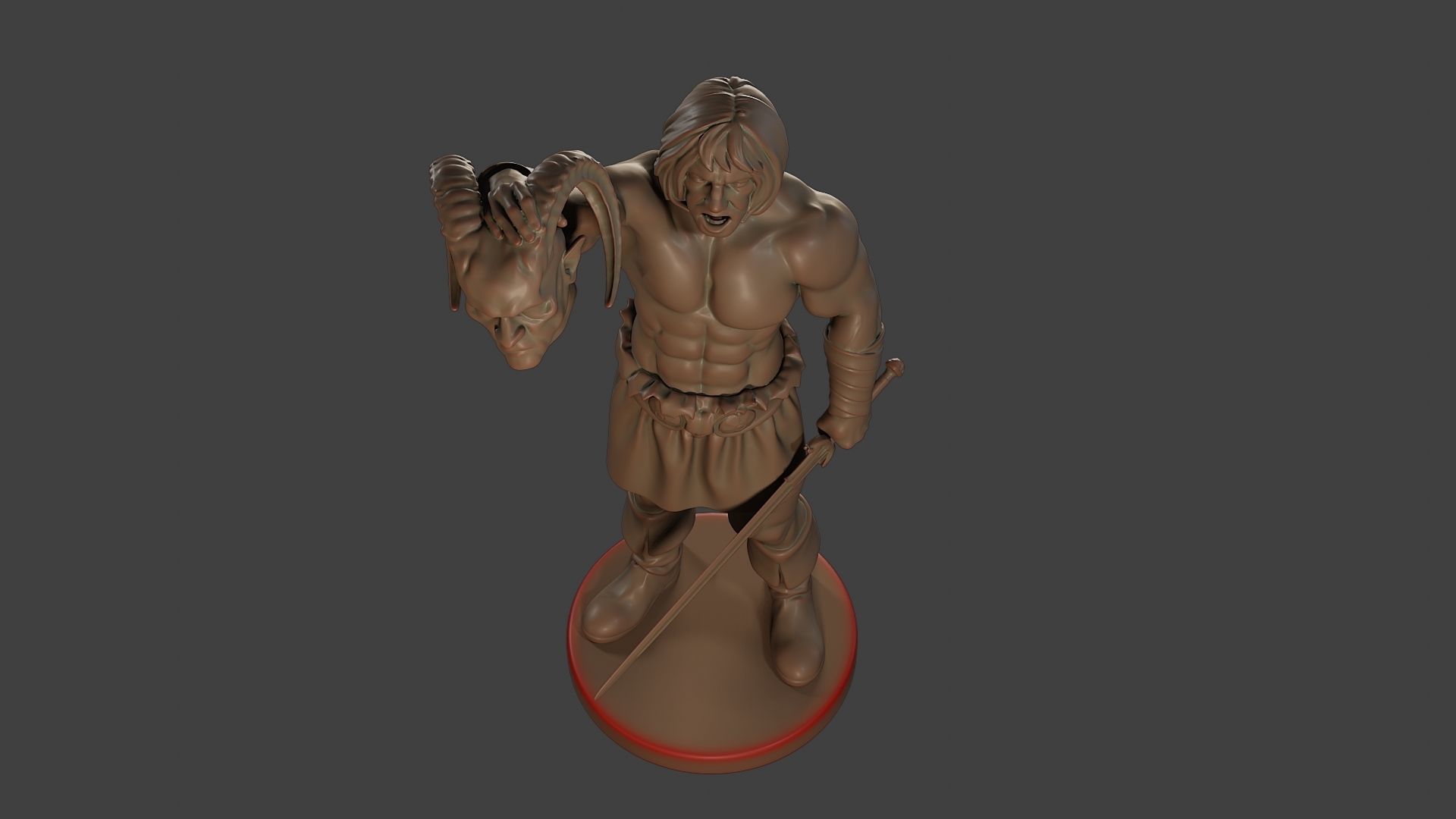Male Barbarian 2HSword  Cut Head2 3D print model_14