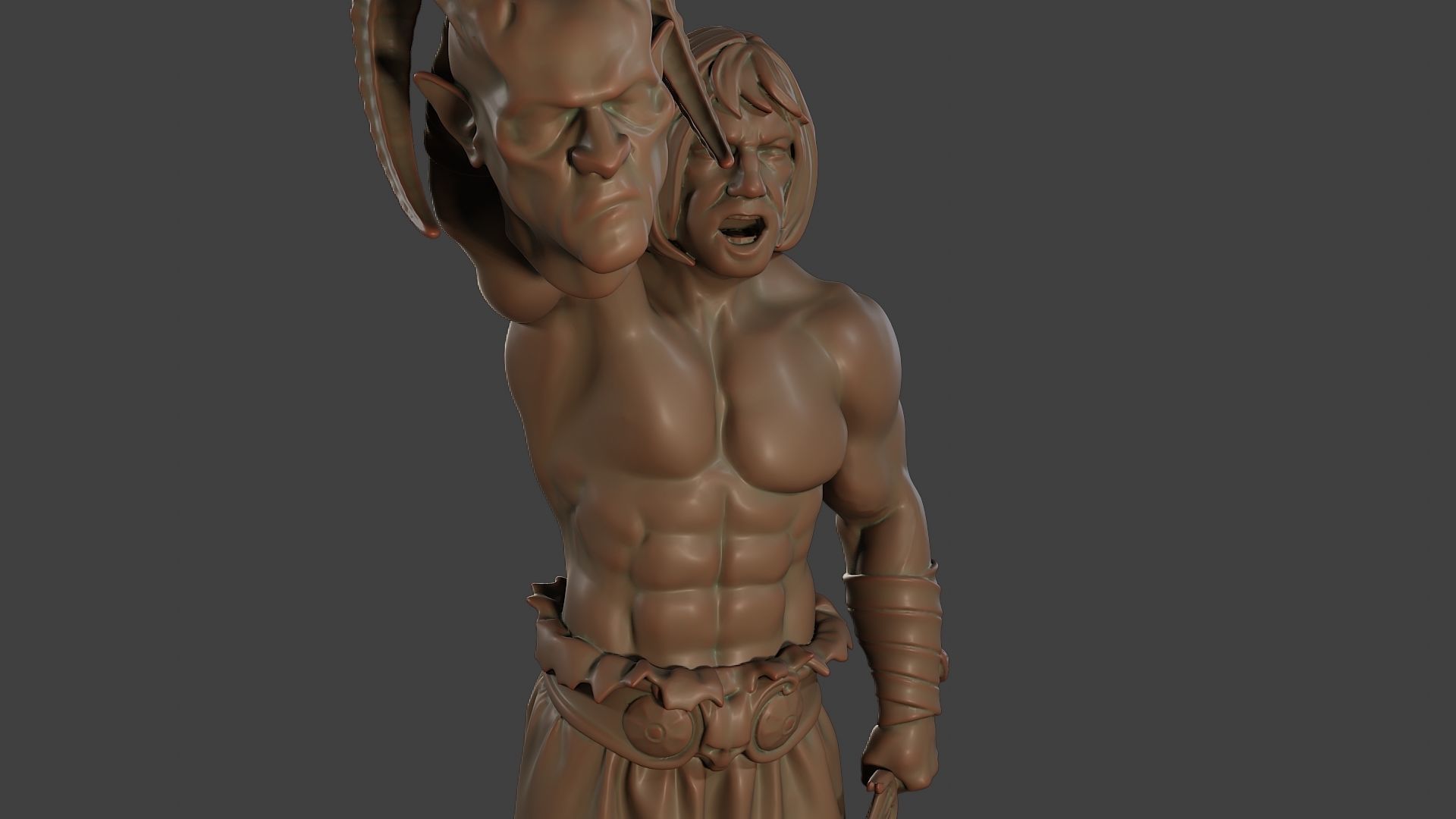 Male Barbarian 2HSword  Cut Head2 3D print model_19