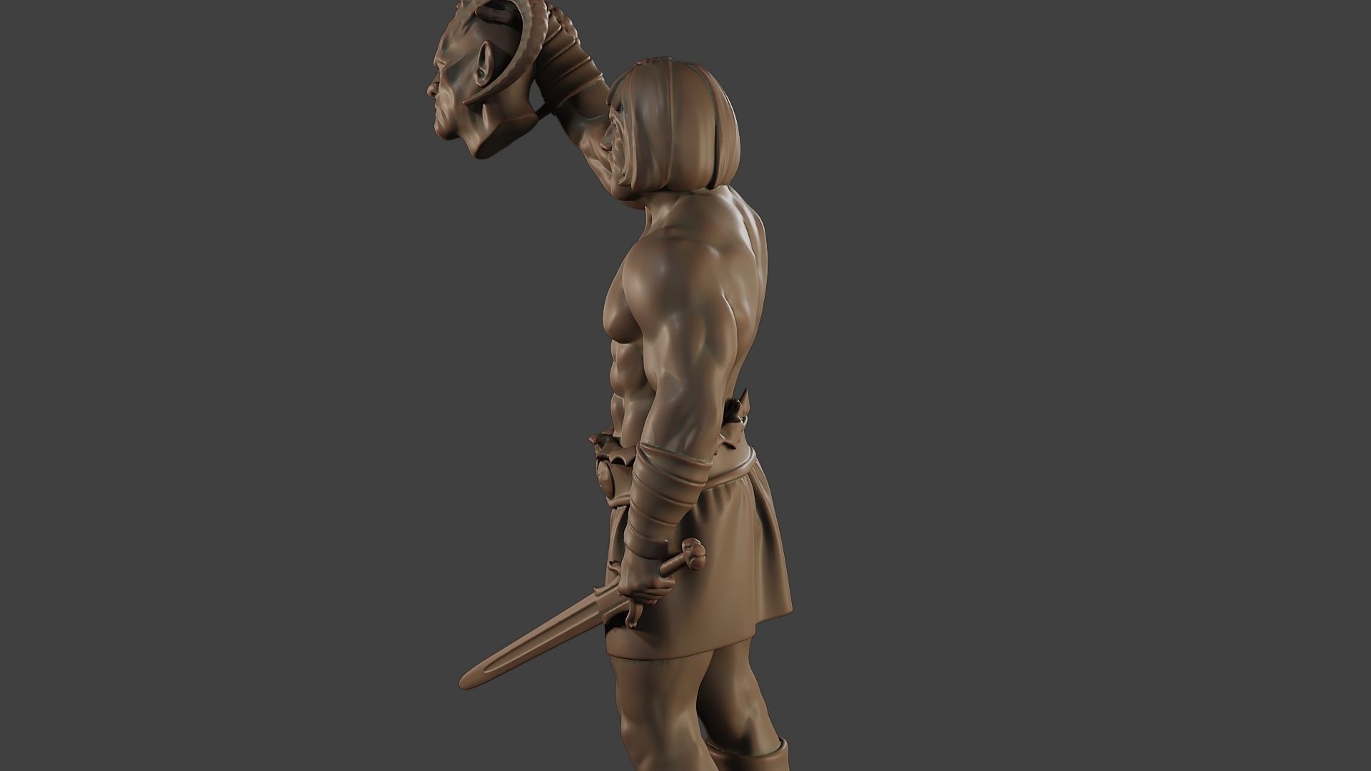 Male Barbarian 2HSword  Cut Head2 3D print model_26