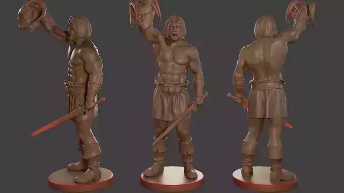 Male Barbarian 2HSword  Cut Head2 3D print model