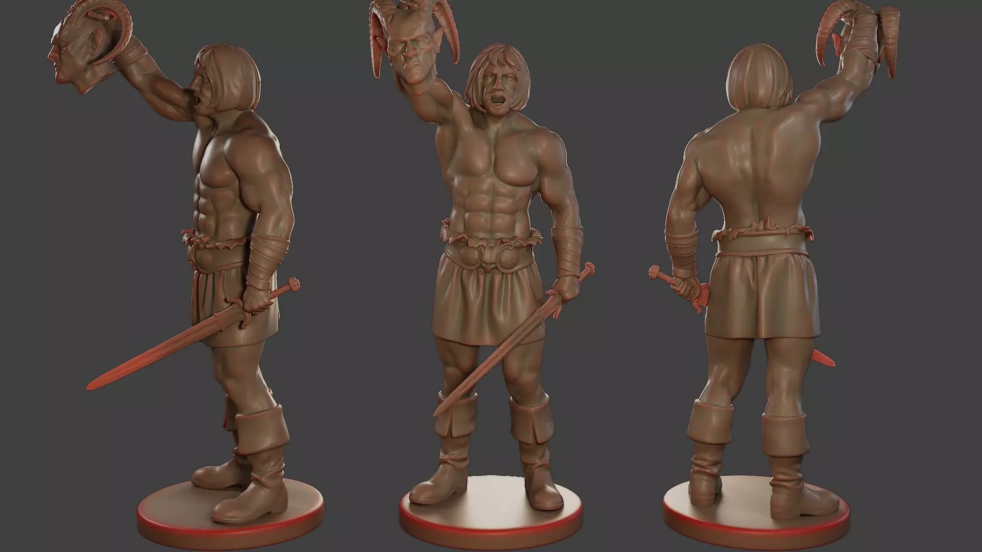 Male Barbarian 2HSword  Cut Head2 3D print model_0