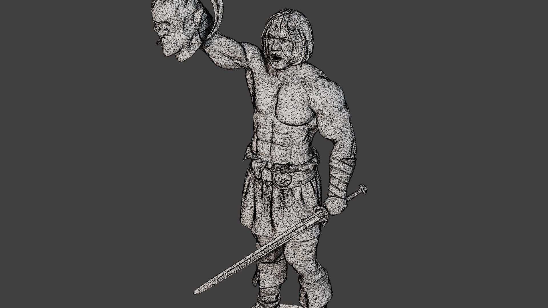 Male Barbarian 2HSword  Cut Head2 3D print model_12