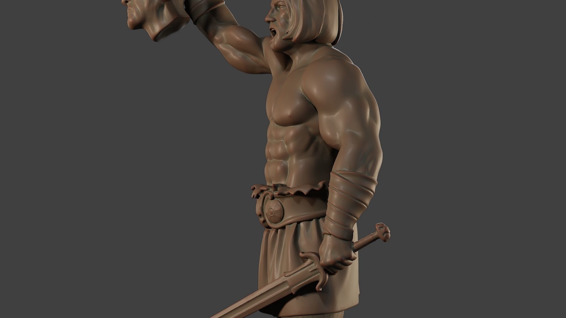 Male Barbarian 2HSword  Cut Head2 3D print model_17