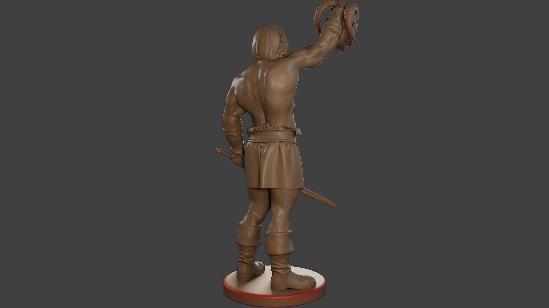 Male Barbarian 2HSword  Cut Head2 3D print model_7