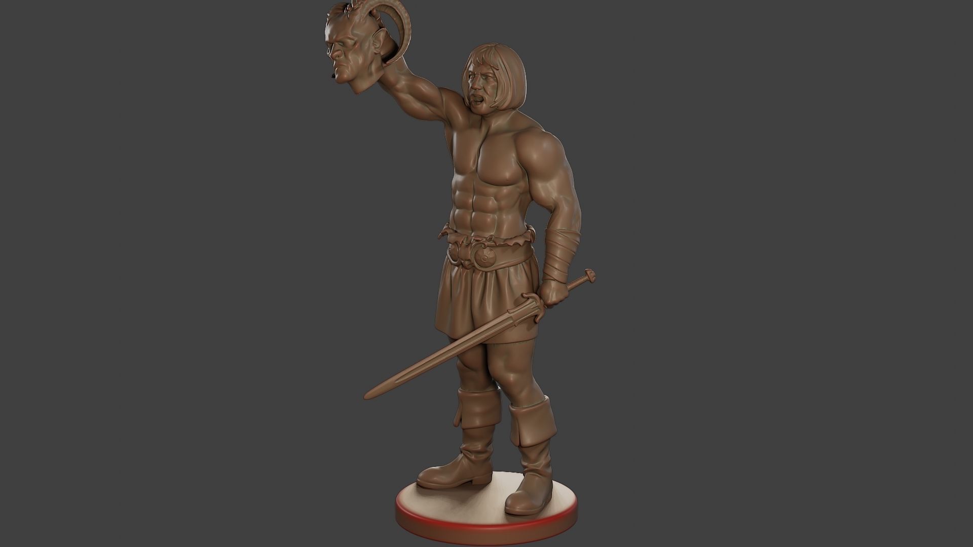 Male Barbarian 2HSword  Cut Head2 3D print model_2