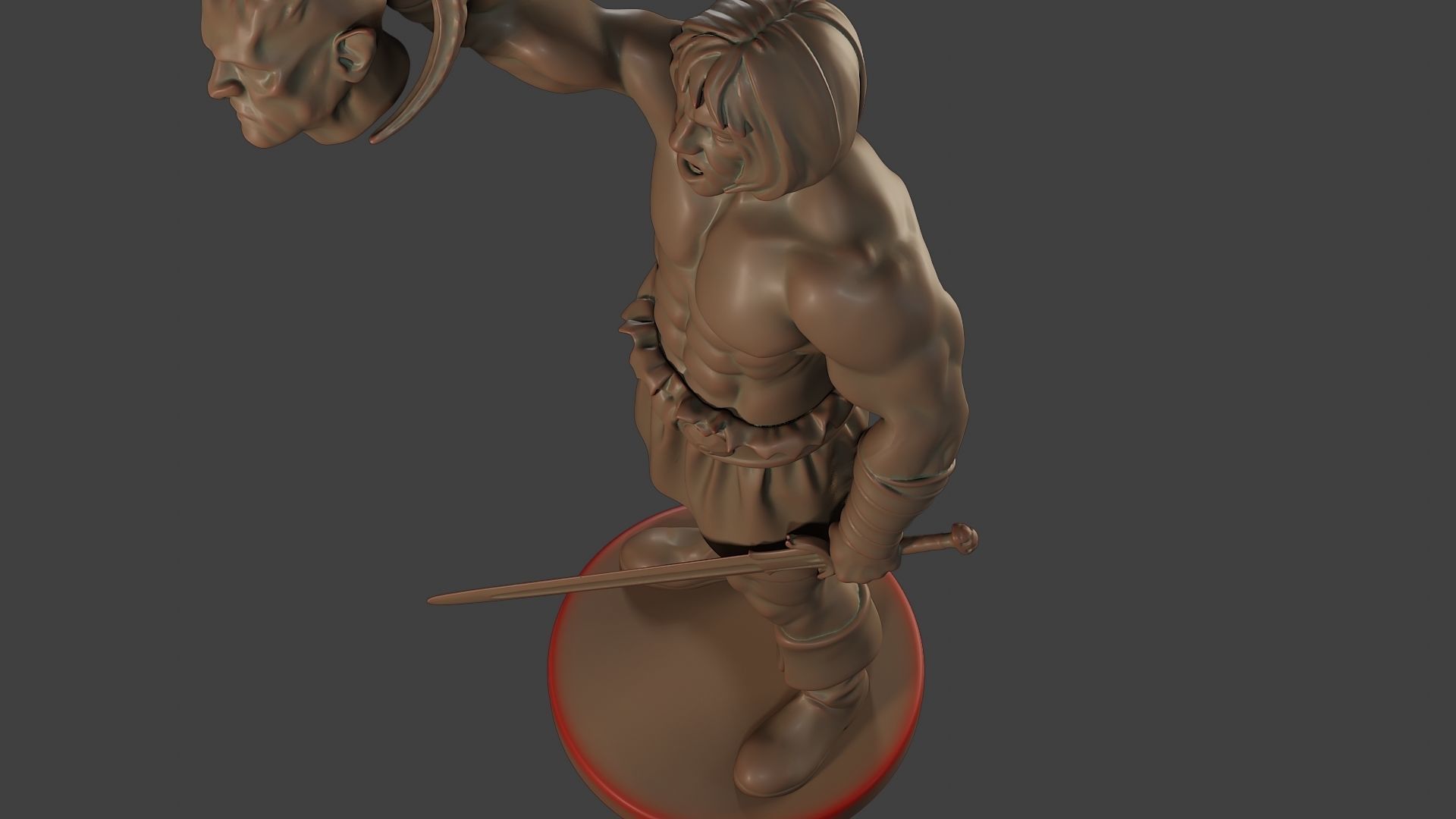 Male Barbarian 2HSword  Cut Head2 3D print model_16