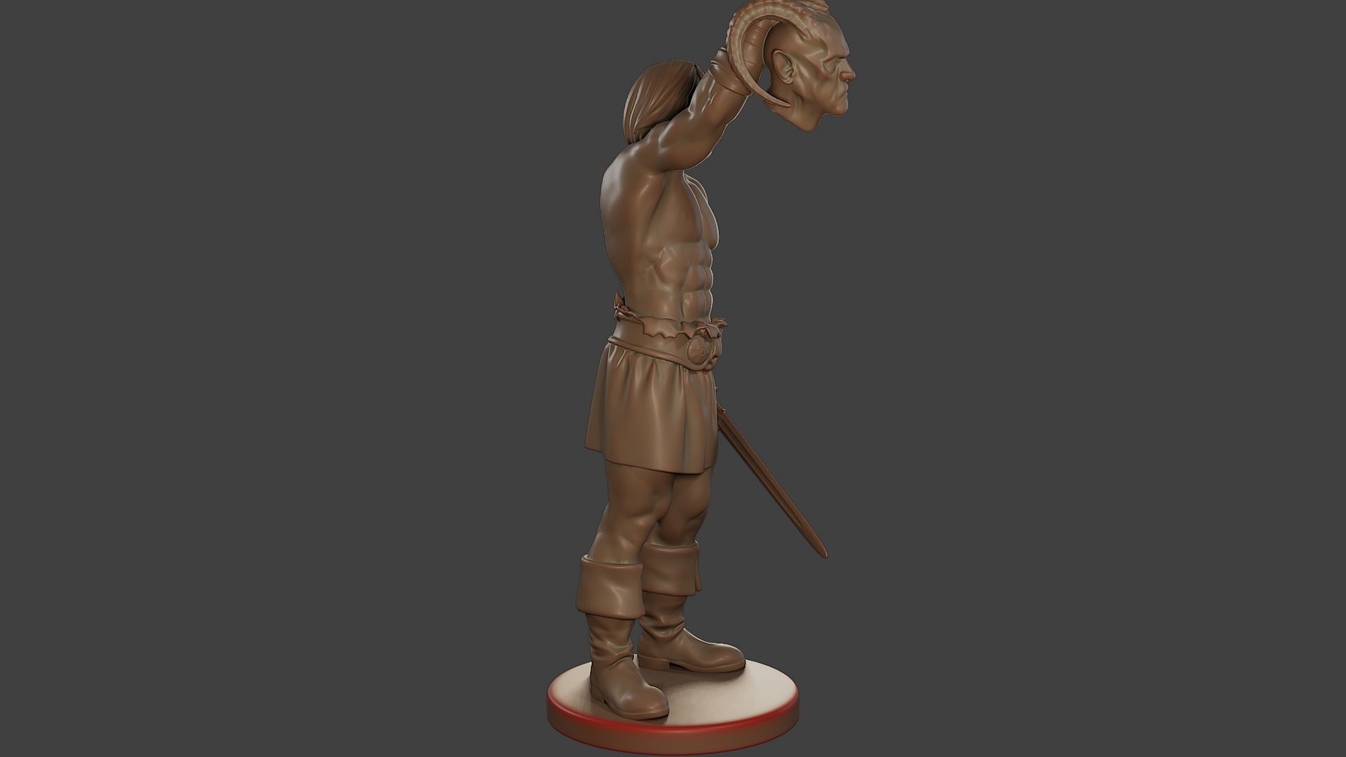 Male Barbarian 2HSword  Cut Head2 3D print model_9
