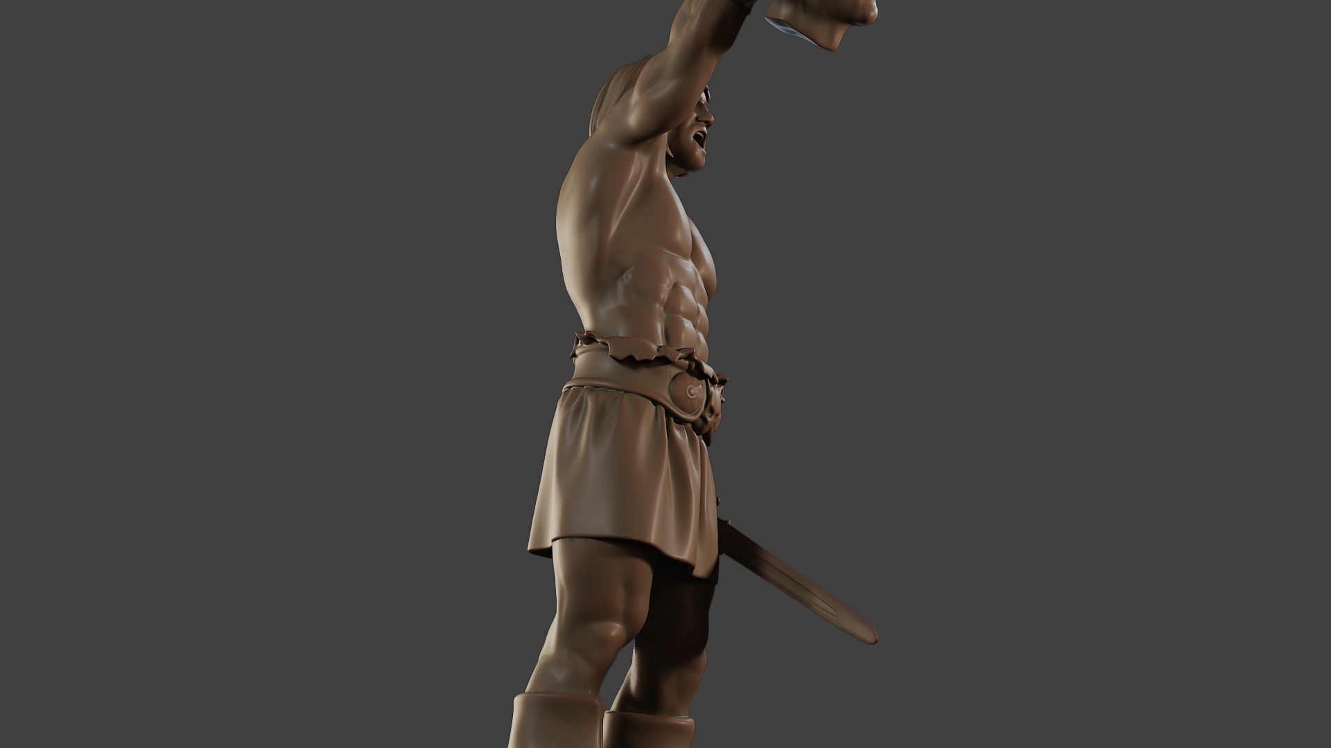 Male Barbarian 2HSword  Cut Head2 3D print model_29