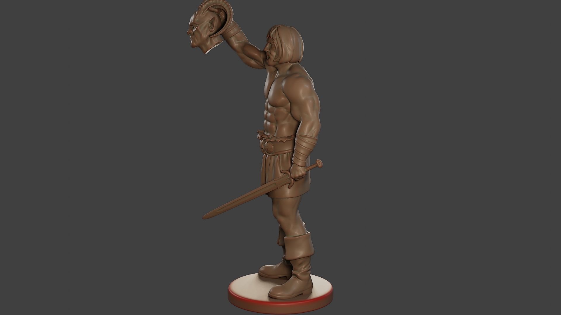 Male Barbarian 2HSword  Cut Head2 3D print model_3