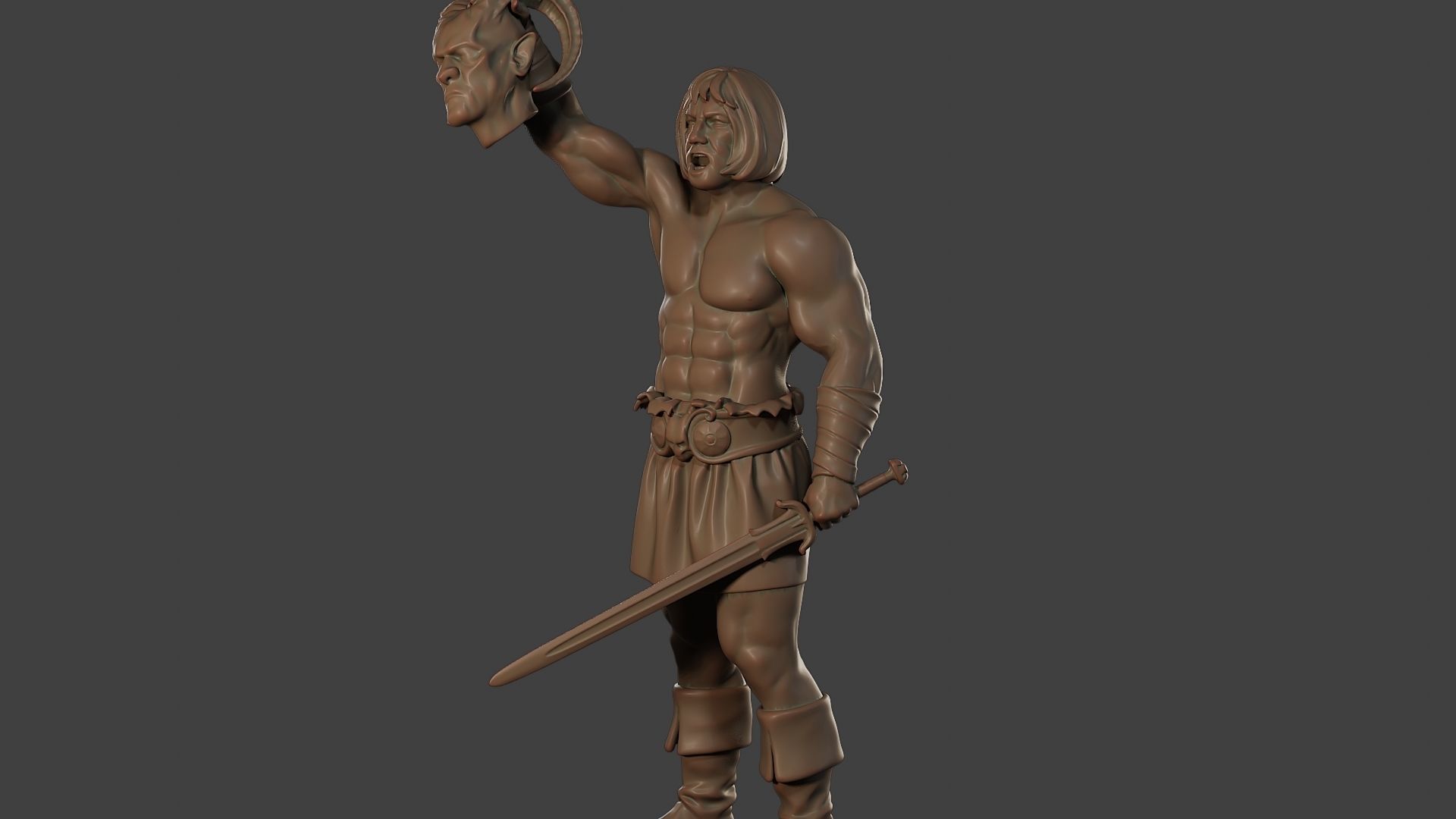 Male Barbarian 2HSword  Cut Head2 3D print model_27