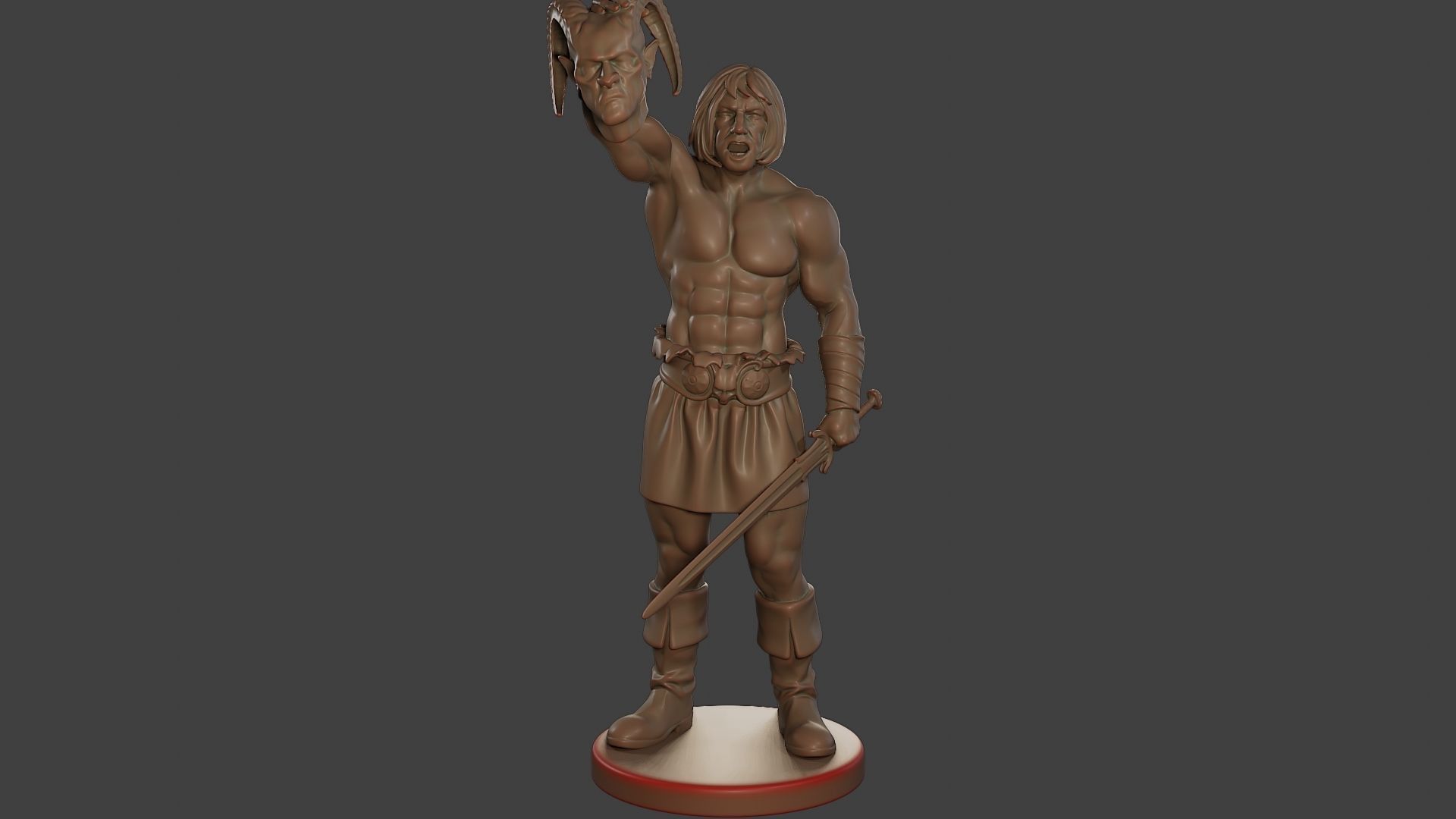 Male Barbarian 2HSword  Cut Head2 3D print model_11